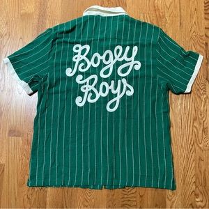 BOGEY BOYS Men’s Button Up “The Player” Shirt - Green Striped - Medium